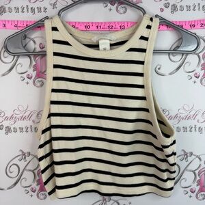 H&M tank top striped white Cream and Black Striped Ribbed Tank Top